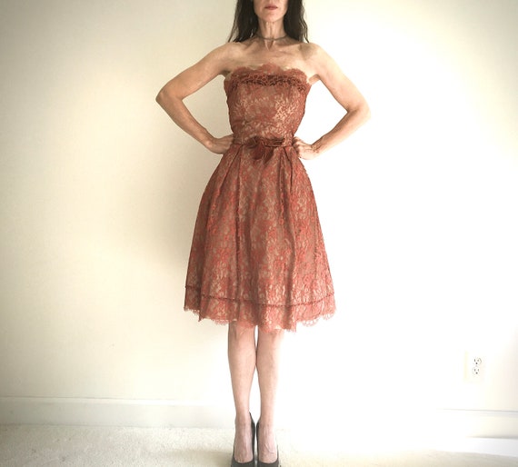 Vintage Emma Domb 1950s Prom Cocktail Party Dress Women 2 XS 50s Sheer Lace  Strapless Fit and Flare Formal Designer Evening Pin-up Dress - Etsy