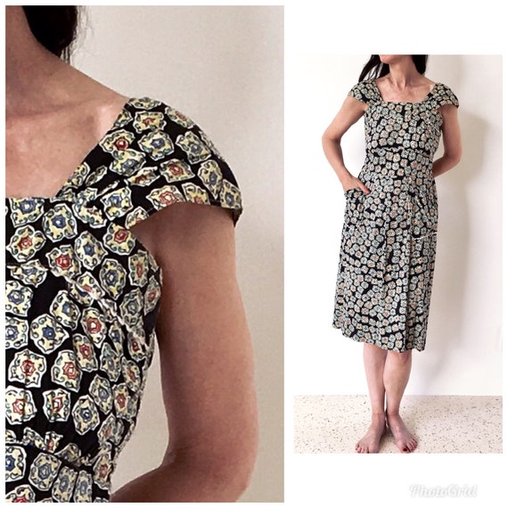 Vintage 1930s cotton dress/30s 40s 1940s dress/apr