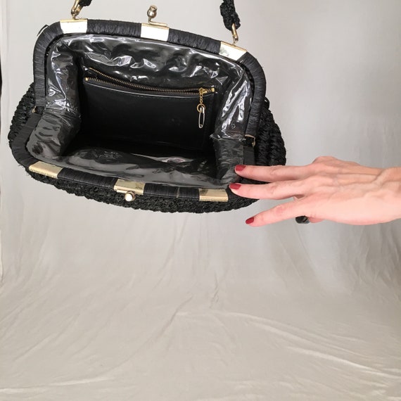 VINTAGE 50s black raffia handbag/40s 1950s Woven … - image 8