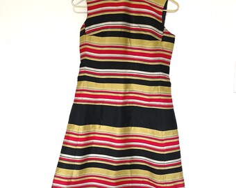 Vintage girls kids red party dress 14//60s mod mini stripe gold party colorblock sleeveless special occasion christmas holiday 1960s