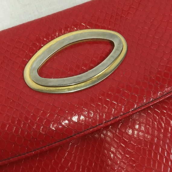 Vintage 60s red clutch handbag/1960s mod purse ve… - image 3