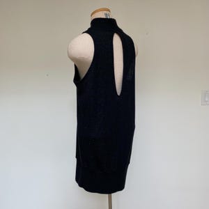 Vintage metallic sparkle high neck black mini 90s evening dress cutout keyhole back sleeveless women M 6 1990 party knit halter stretch slip