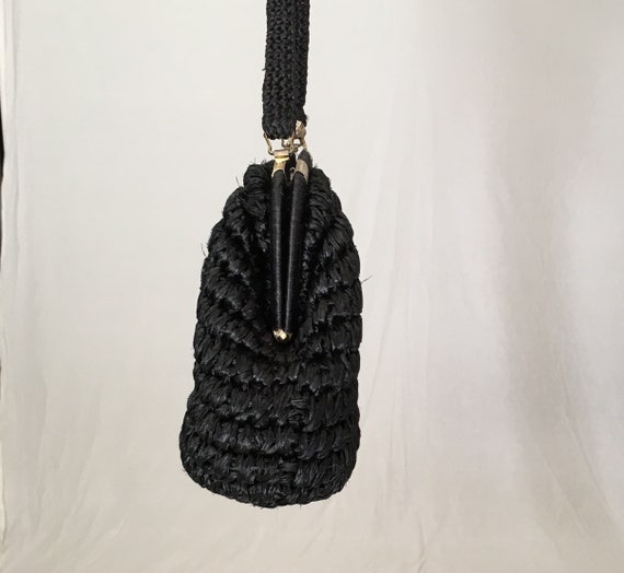 VINTAGE 50s black raffia handbag/40s 1950s Woven … - image 7