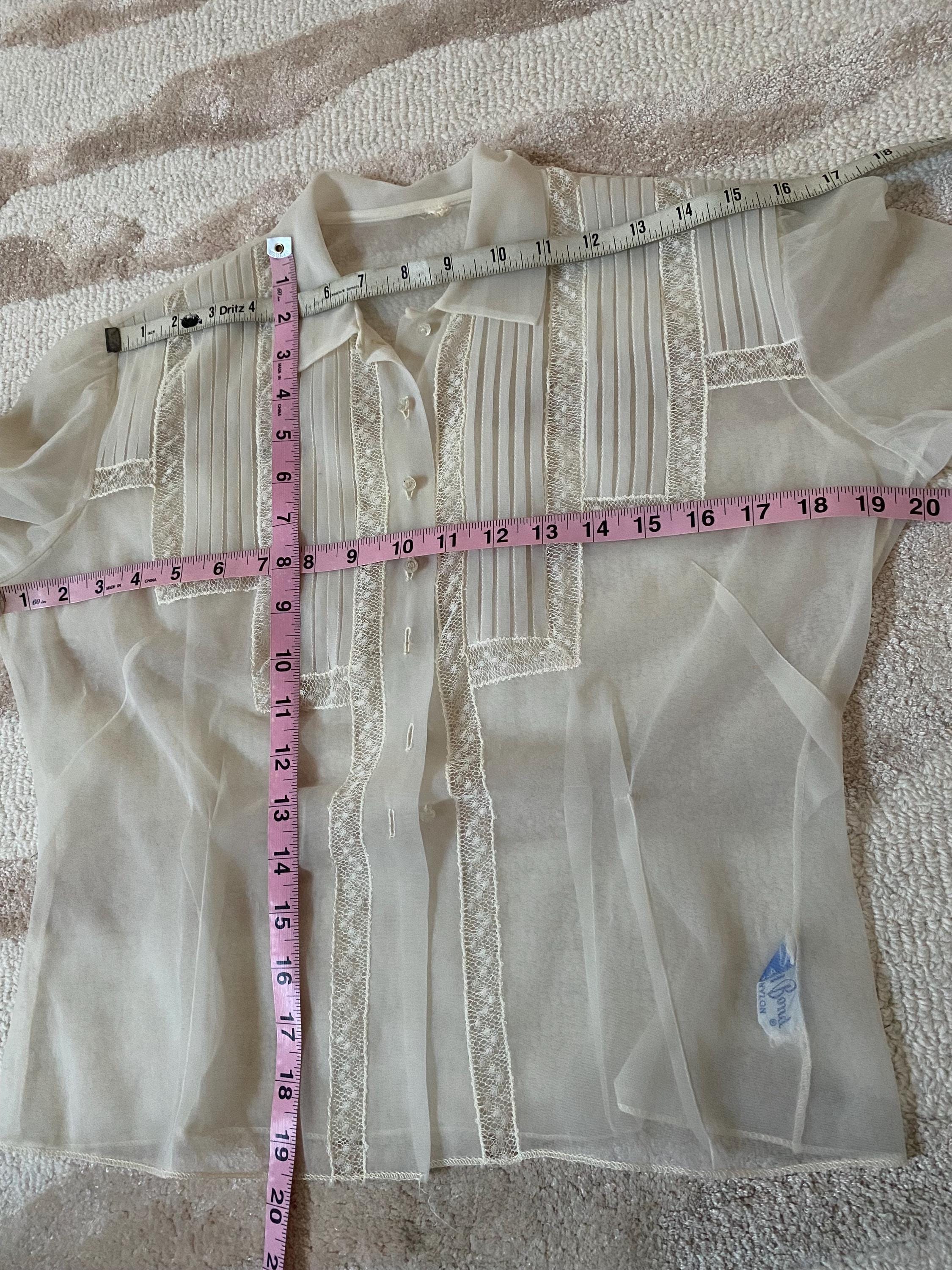 Vintage 1940s White Blouse Women M 6 8 L 40s 30s 1930s 50s 1950s