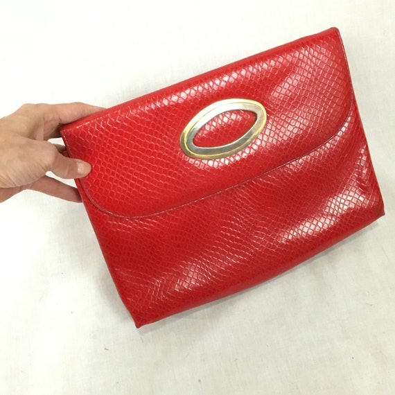 Vintage 60s red clutch handbag/1960s mod purse ve… - image 1