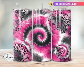 Tie Dye Tumbler Wrap png 20oz Skinny Sublimation Design, Pink Leopard Print, Groovy Y2K Cheetah Mom, Tie-dye Hippie Girly Digital Download