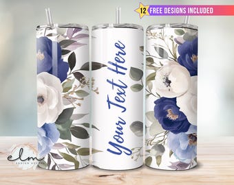 Add Your Own Text Watercolor Floral 20oz Skinny Tumbler Sublimation Wrap Design, Bride Gift Bridal Party, Customizable Name Tumbler Wrap png