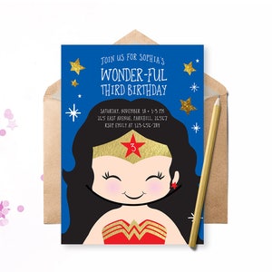 Wonder Woman Birthday Invitation Girls Superhero Birthday Etsy