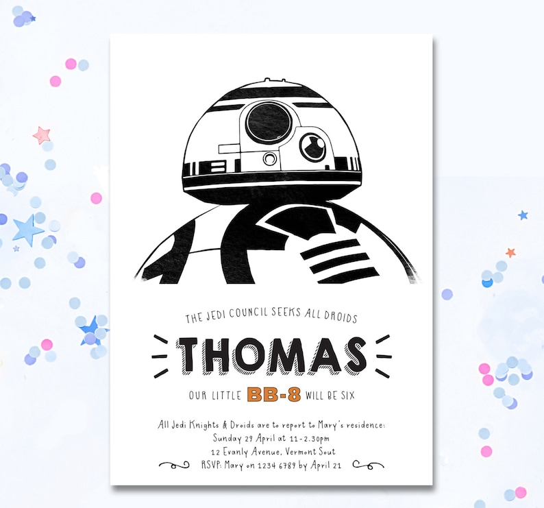 Birthday Cards BB8 Invite Star Wars Printable Star Wars Motif Visuals ...