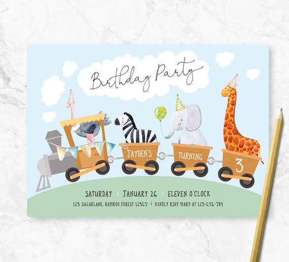 Birthday Train Invitation Choo Choo Train Invite Animal Etsy