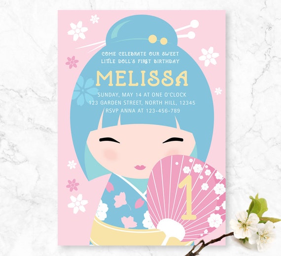 Japonais De Fete Invitation Poupee Japonaise Kokeshi Etsy
