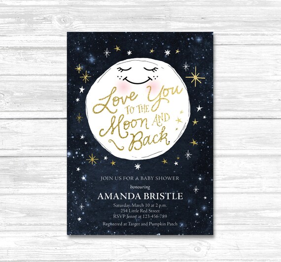 love you to the moon and back baby shower invitations