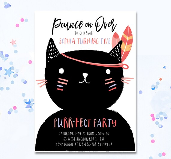 Urodziny Kota Zaproszenie Kota Urodziny Druku Cat Zaprosić Etsy