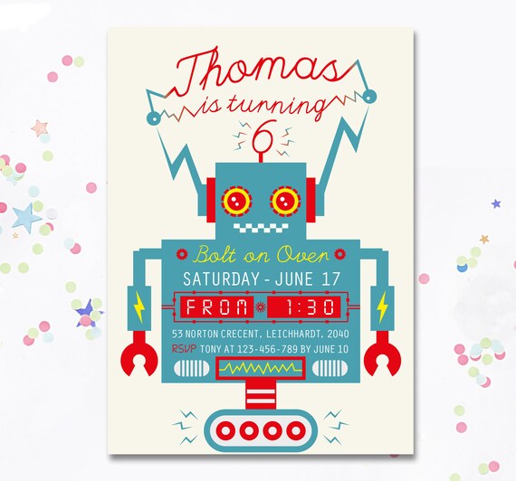 robot birthday invitation robot invite robot party robot etsy robot invitation