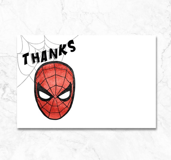 Spiderman Thank You Card Spiderman Birthday Party Instant Etsy