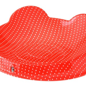 Small pet bed, cute dog and cat bed furniture washable designer cushion Handmade Red colour small bed with white polka dots. Made in Italy image 9