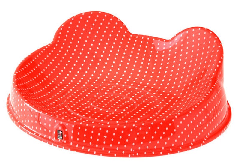 Small pet bed, cute dog and cat bed furniture washable designer cushion Handmade Red colour small bed with white polka dots. Made in Italy image 9