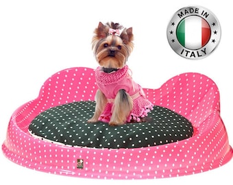 Caseta para perros y gatos pequeños con almohada | Cama para perros de diseño interior | Funda lavable desenfundable de lujo en dos colores.