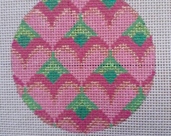 Snow House Christmas Ornament Handpainted 3 Hearts Design Needlepoint Canvas