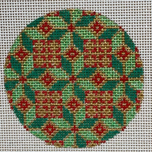 Hand Painted Needlepoint Canvas 3" round ornament 18 or 14 mesh