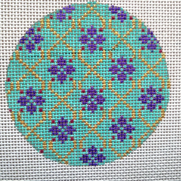 Hand Painted Needlepoint Canvas 3' round ornament