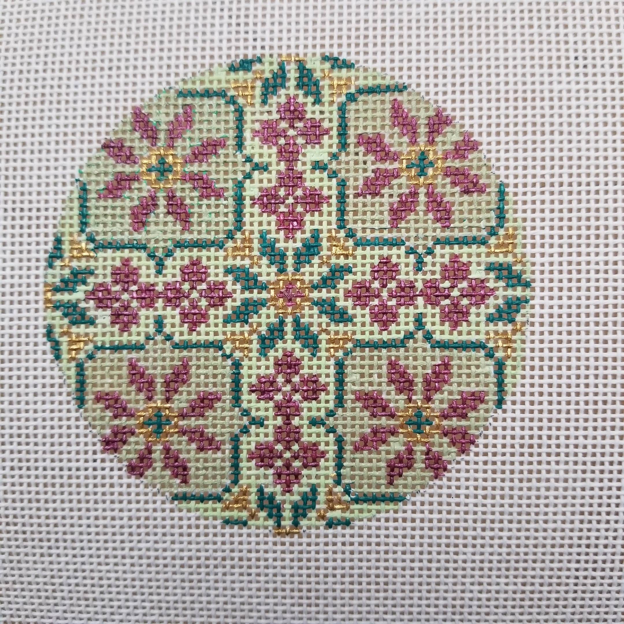 Hand Painted Needlepoint Canvas 3'' round ornament 14 Etsy
