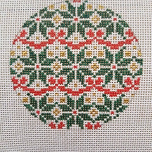 Hand Painted Needlepoint Canvas 3'' round ornament 18 and 14 mesh