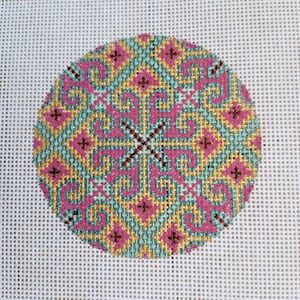 Hand Painted Needlepoint Canvas 3' round ornament 18 mesh