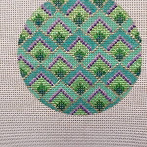 Hand Painted Needlepoint Canvas 3" round ornament Bargello 18 mesh