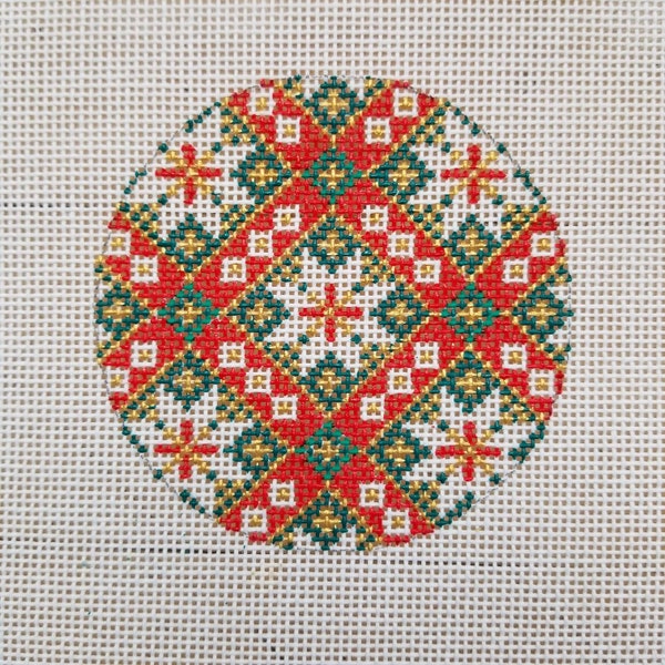 Hand Painted Needlepoint Canvas 3" round ornament 18 mesh