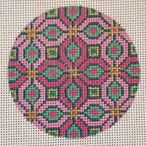 Hand Painted Needlepoint Canvas &#39; round ornament Bargello Modern Geometric 18 or 13 mesh