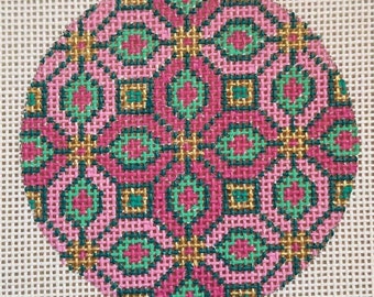 Hand Painted Needlepoint Canvas ' round ornament Bargello Modern Geometric 18 or 13 mesh