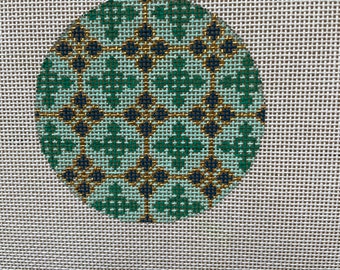 Hand Painted Needlepoint Canvas 3' round ornament 18 mesh