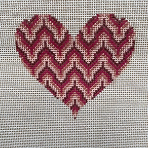 Hand Painted Needlepoint Canvas 4” Heart ornament Bargello 14 mesh