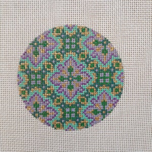 Hand Painted Needlepoint Canvas 3' round ornament 18 mesh