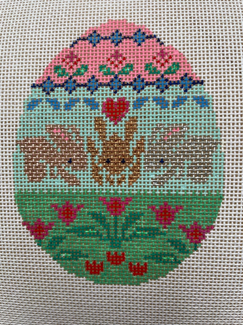 Hand Painted Needlepoint Canvas Easter Egg, 18 mesh, Beautiful image 1