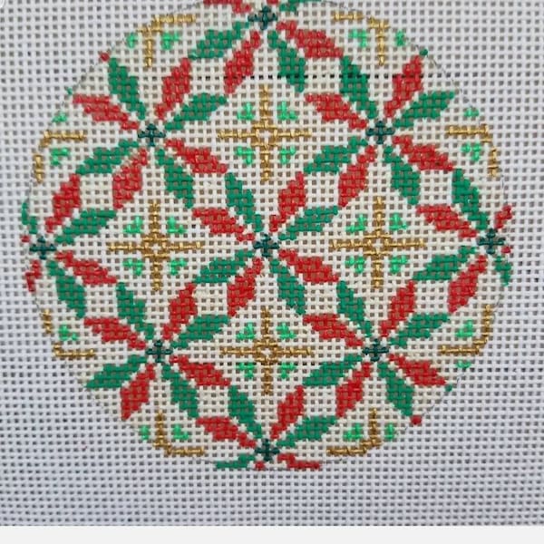 Hand Painted Needlepoint Canvas 3'' round ornament 18 mesh
