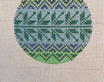 Hand Painted Needlepoint Canvas 3" round ornament 18 mesh Bargello