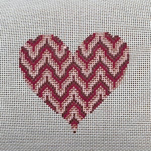 Hand Painted Needlepoint Canvas 3.25” Heart ornament Bargello 18 mesh