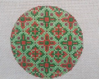 Hand Painted Needlepoint Canvas 3" round ornament 18 or 14 mesh