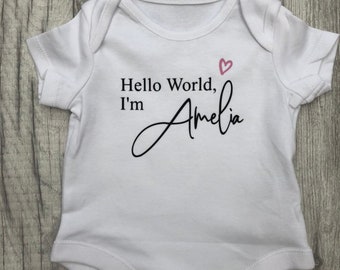 Personalised 'Hello World' baby vest