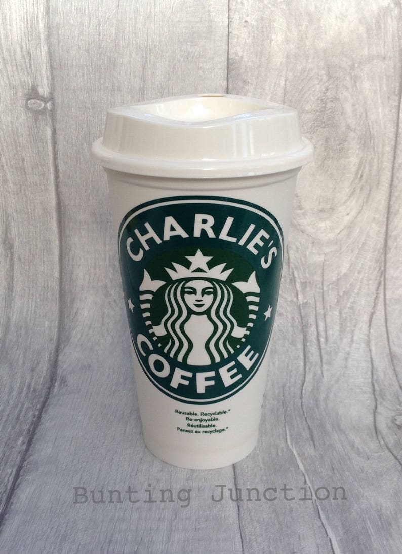 Personalised Starbucks White Plastic Reusable Travel Mug / Cup Etsy