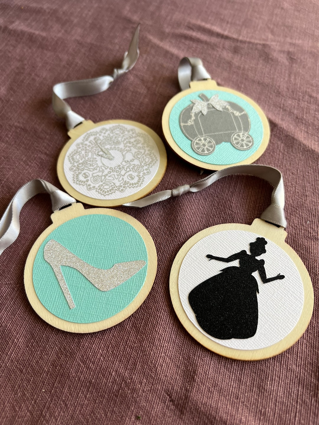 Midnight Princess Christmas Tree Ornaments 4 Pack Wooden Holiday