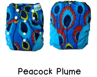 US: Cloth Diaper Cover One Size Birth to Potty (10-35 lbs), Peacock Plume, Wipeable and Adjustable, Limited Edition Prints, Ships from US