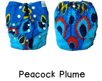 UK: XL Nappy Wrap for Children 14-32 kgs, Limited Edition Peacock Plume Print, Adjustable and Wipeable, Big Kid Diaper Cover, Ships from UK
