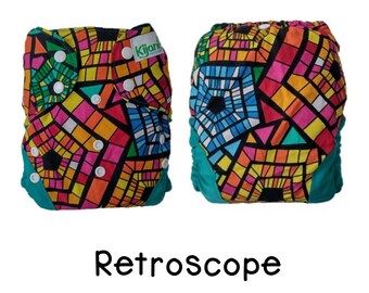US: Cloth Swim Diaper, One Size Birth to Potty (10-35 lbs), Quick drying, Lined with Athletic Wicking Jersey, Retroscope, Ships from US
