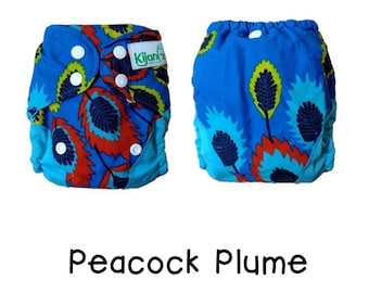 US: Newborn Cover (6-15 lbs), Peacock Plume, Adjustable, Wipeable Newborn Cloth Diaper Cover, Ships from US