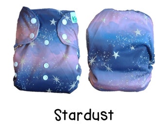 US: Cloth Diaper Cover One Size Birth to Potty (10-35 lbs), Stardust, Wipeable and Adjustable, Limited Edition Prints, Ships from US