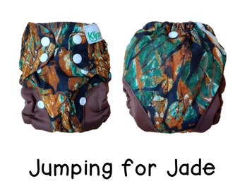US: Newborn Cover (6-15 lbs), Jumping for Jade, Adjustable, Wipeable Newborn Cloth Diaper Cover, Ships from US