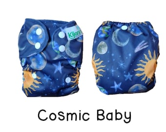 US: Newborn Cover (6-15 lbs), Cosmic Baby, Adjustable, Wipeable Newborn Cloth Diaper Cover, Ships from US